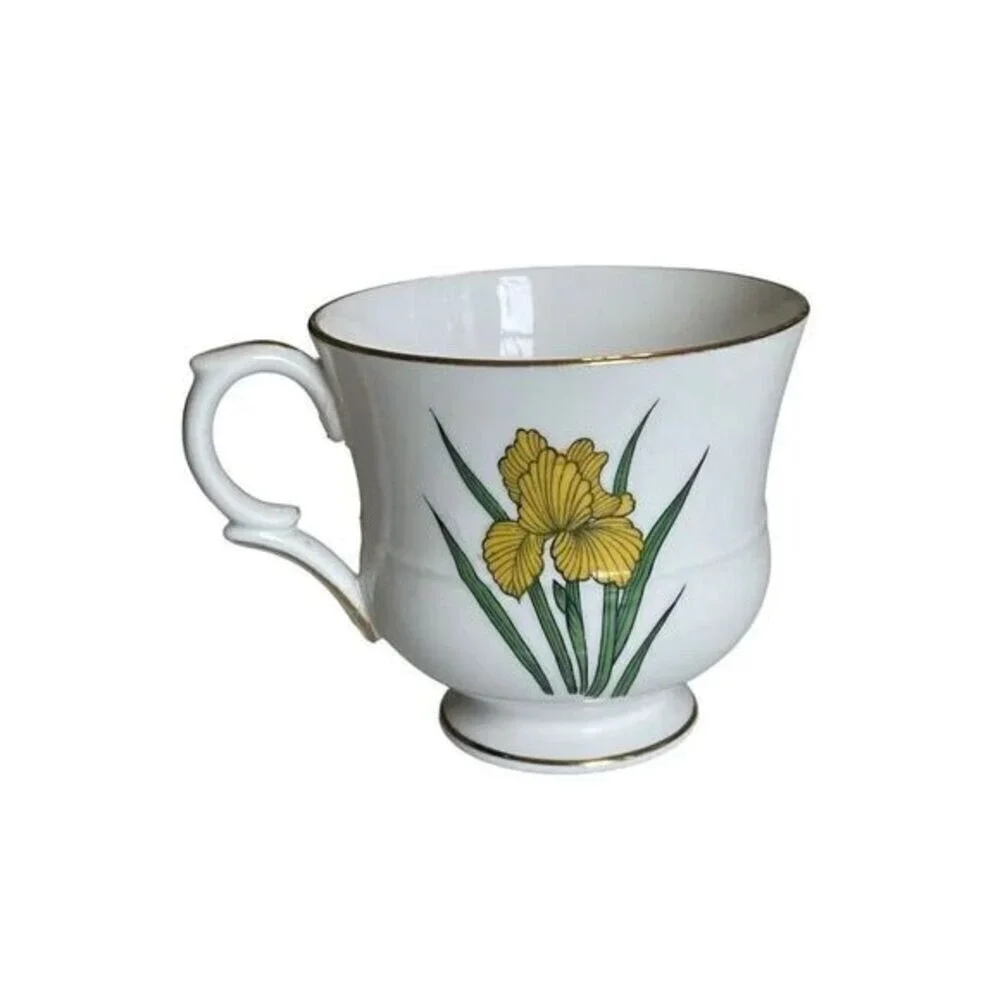 Staffordshire Fine Bone China Iris Teacup Saucer Side Plate Trio England Vintage